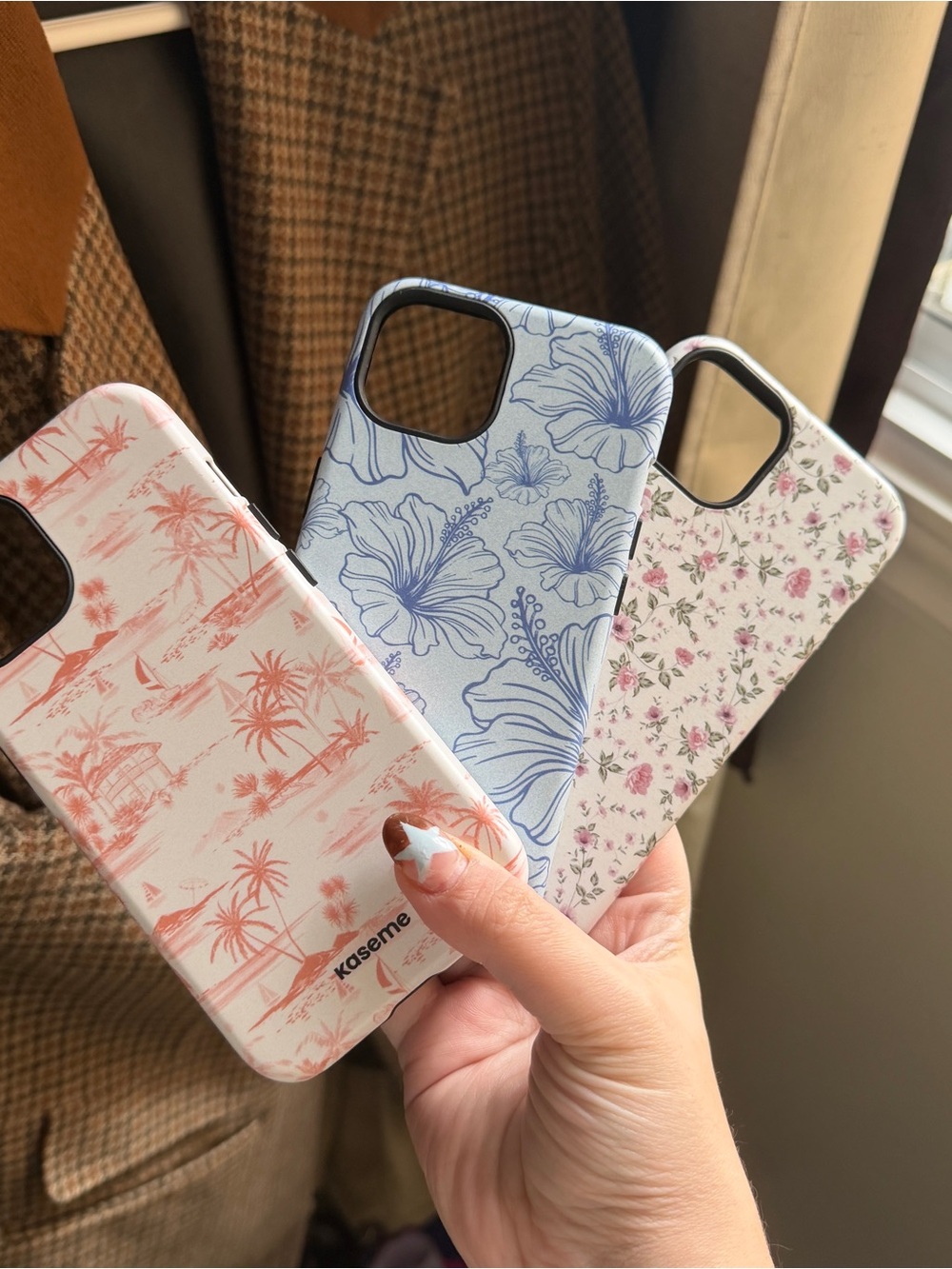 *Bundle* Kaseme Floral Pattern iPhone 13 Case - Blue, Pink, and Cream Options
